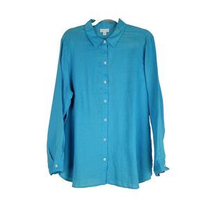 J.Jill Love Linen Essential Button Up Blouse Island Blue Womens size L NWT $79
